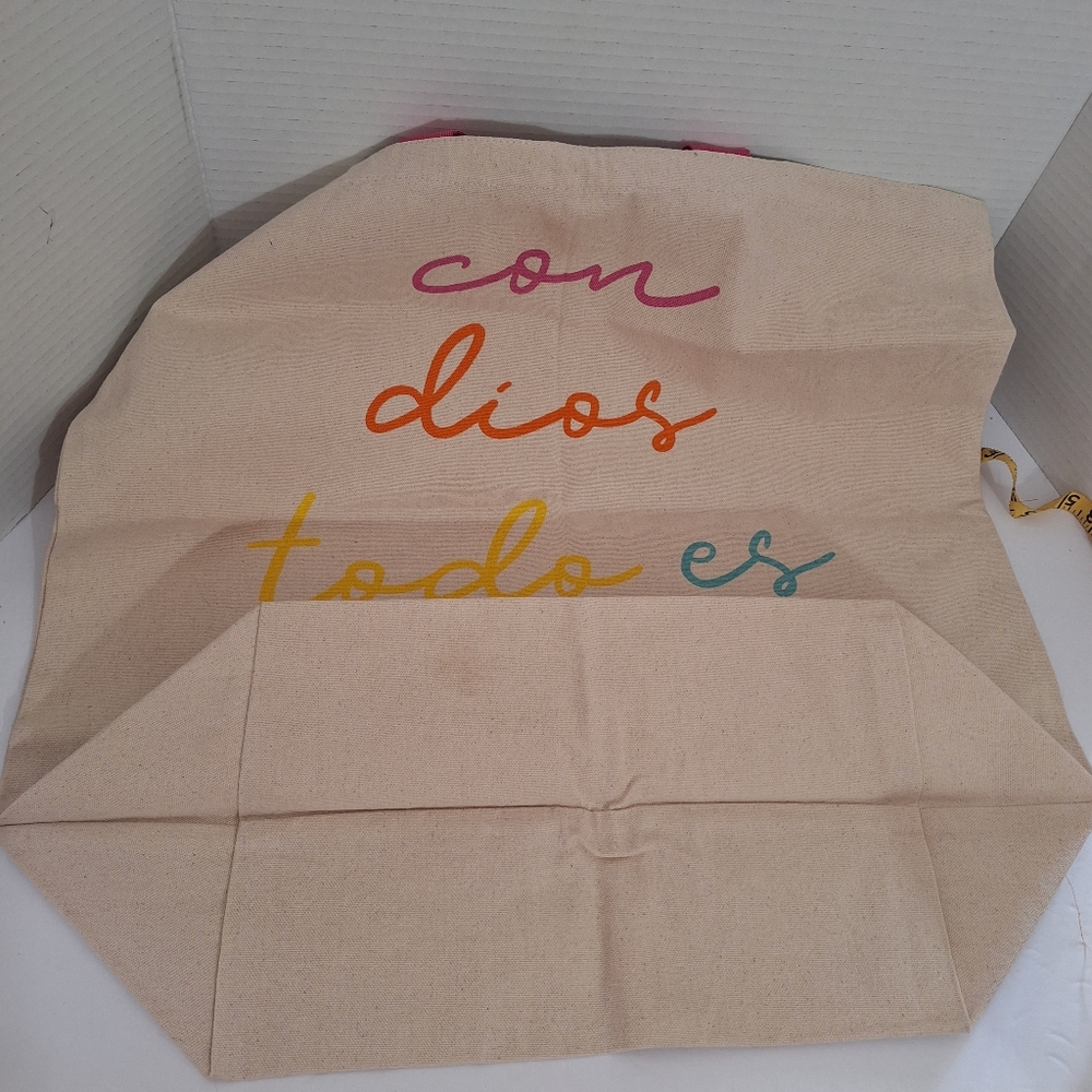 Boho Living With God All Things Are Possibls Spanish Canvas Cotton Tote Bag NWT - Picture 6 of 15